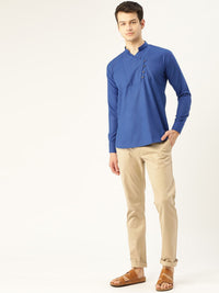 SOJANYA Men Blue Solid Straight Kurta
