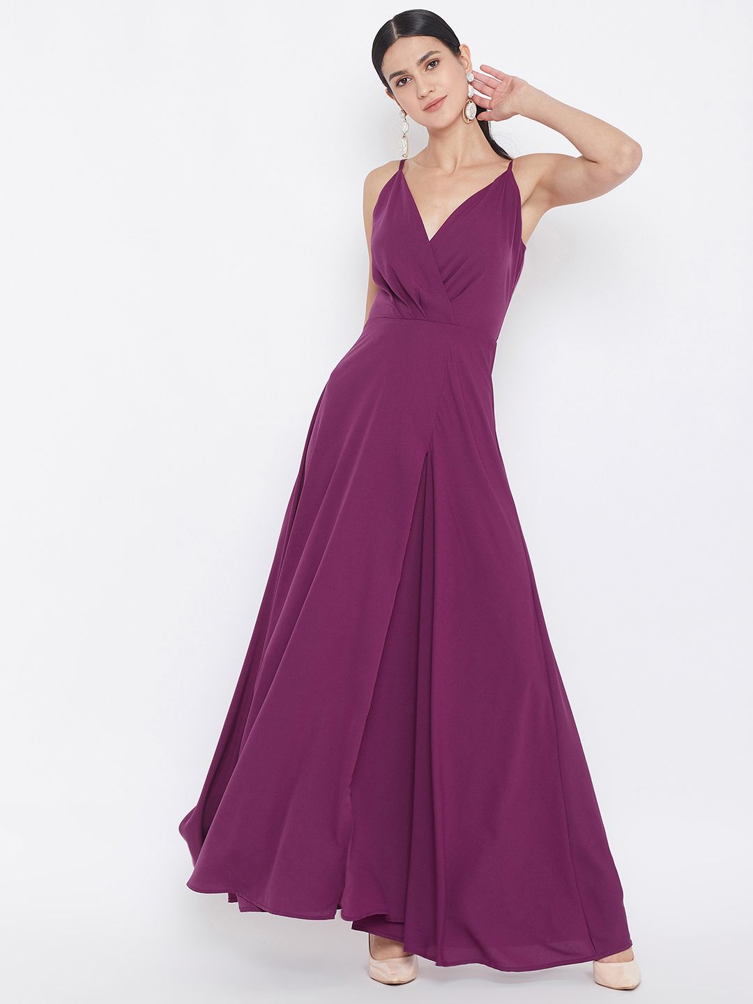 Berrylush Women Purple Solid Maxi Dress