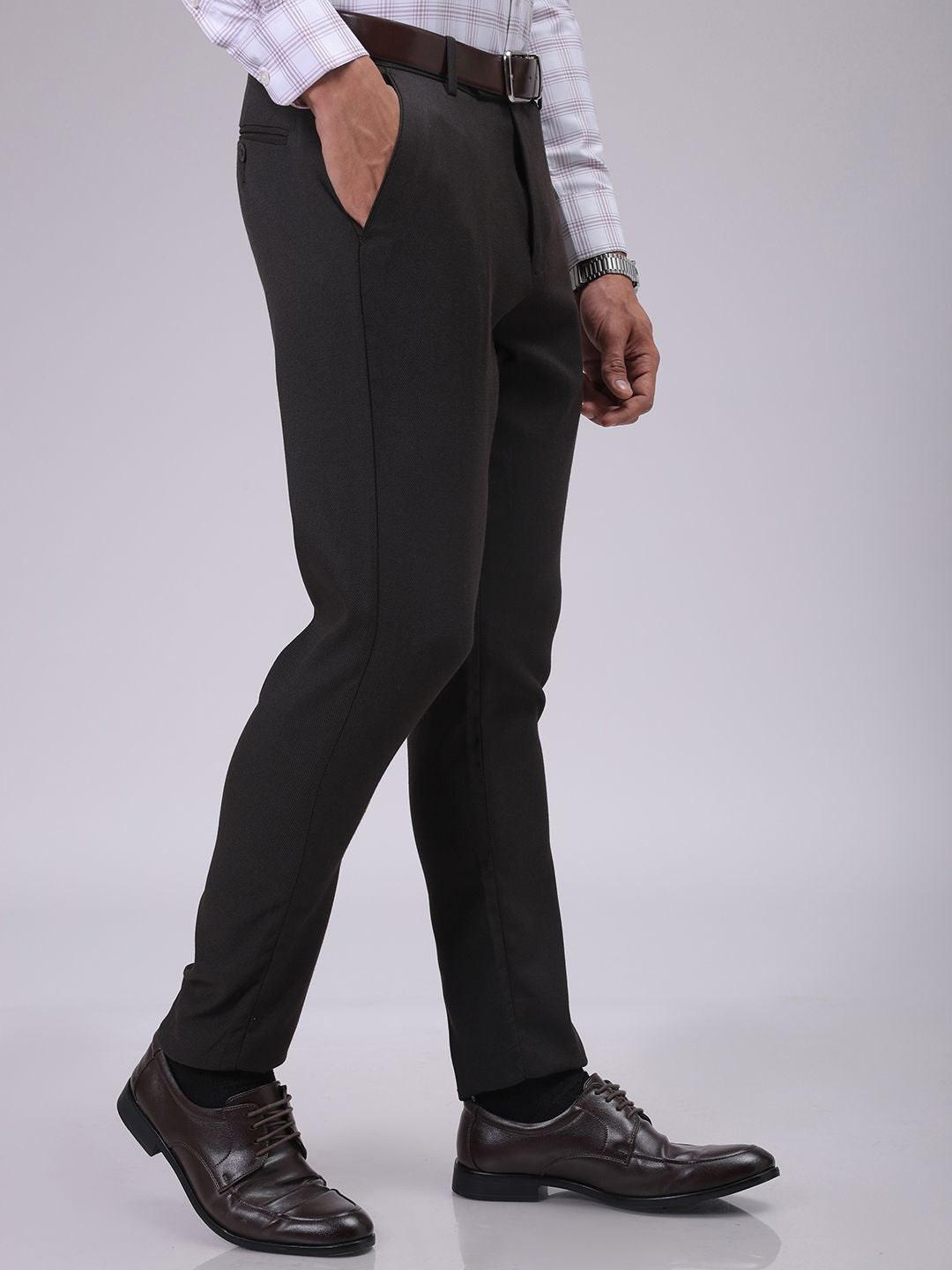The Indian Garage Co. X Luxe Men Slim Fit Self Design Textured Formal Trousers