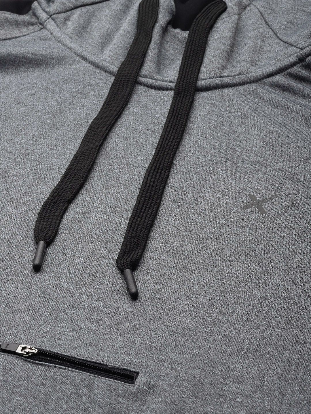 HRX by Hrithik Roshan Men Charcoal Grey Solid Hooded Zip Detail Rapid-Dry Sweatshirt