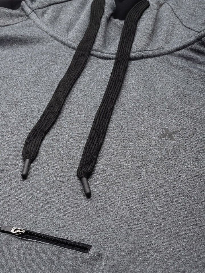 HRX by Hrithik Roshan Men Charcoal Grey Solid Hooded Zip Detail Rapid-Dry Sweatshirt