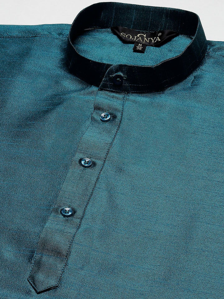 SOJANYA Men Green Kurta with Churidar with Nehru Jacket