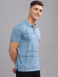 ADRO Geometric Printed Polo Collar Short Sleeves Cotton Oversized Casual T-shirt