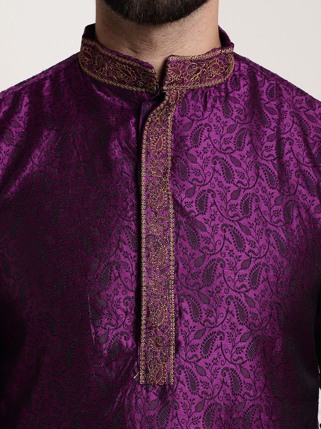 SOJANYA Men Purple Woven Design Straight Kurta