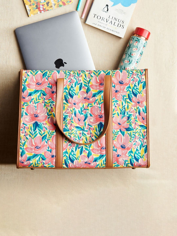 TEAL BY CHUMBAK Floral Printed Oversized Shopper Shoulder Bag