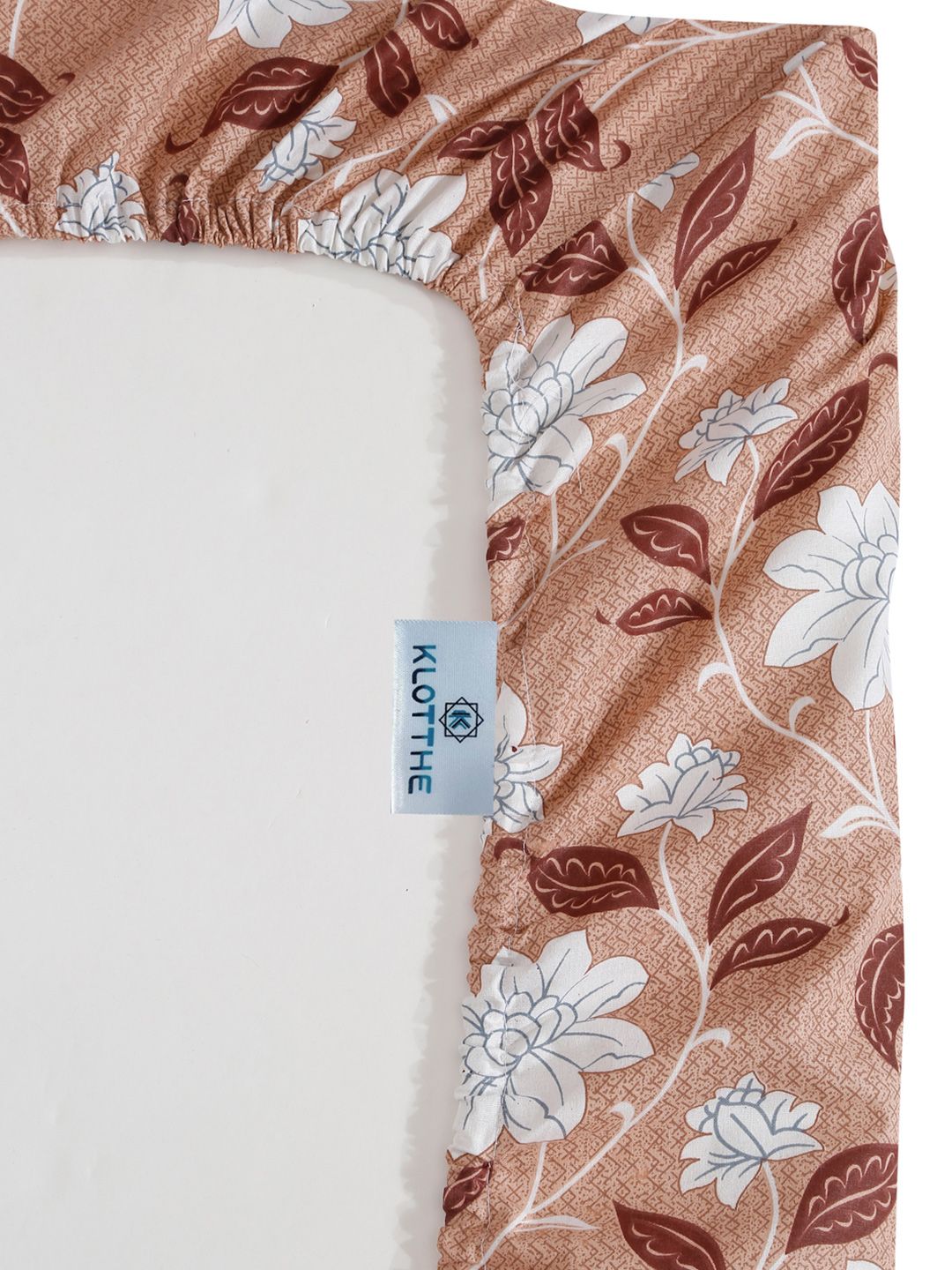 KLOTTHE Cosmos Beige Floral Cotton 400 TC Fitted King Superfine Bedsheet with 2 Pillow Covers-98 x 89 inches