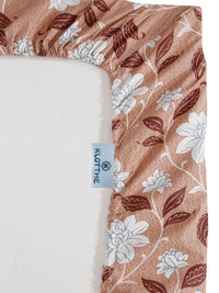 KLOTTHE Cosmos Beige Floral Cotton 400 TC Fitted King Superfine Bedsheet with 2 Pillow Covers-98 x 89 inches