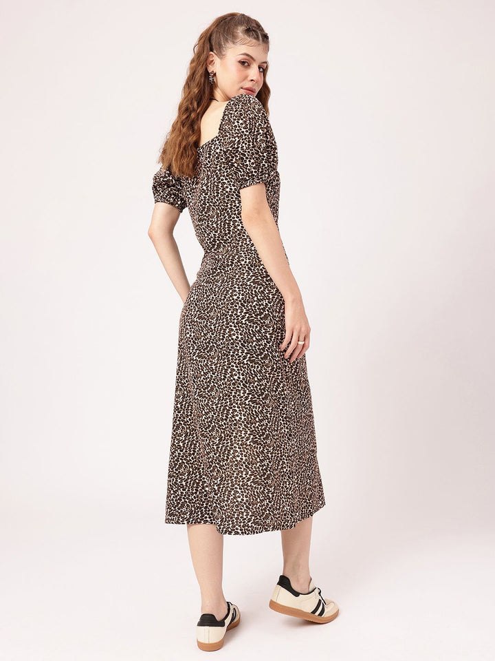 DressBerry Fierce Side Animal Skin Print Midi Dress With Slit