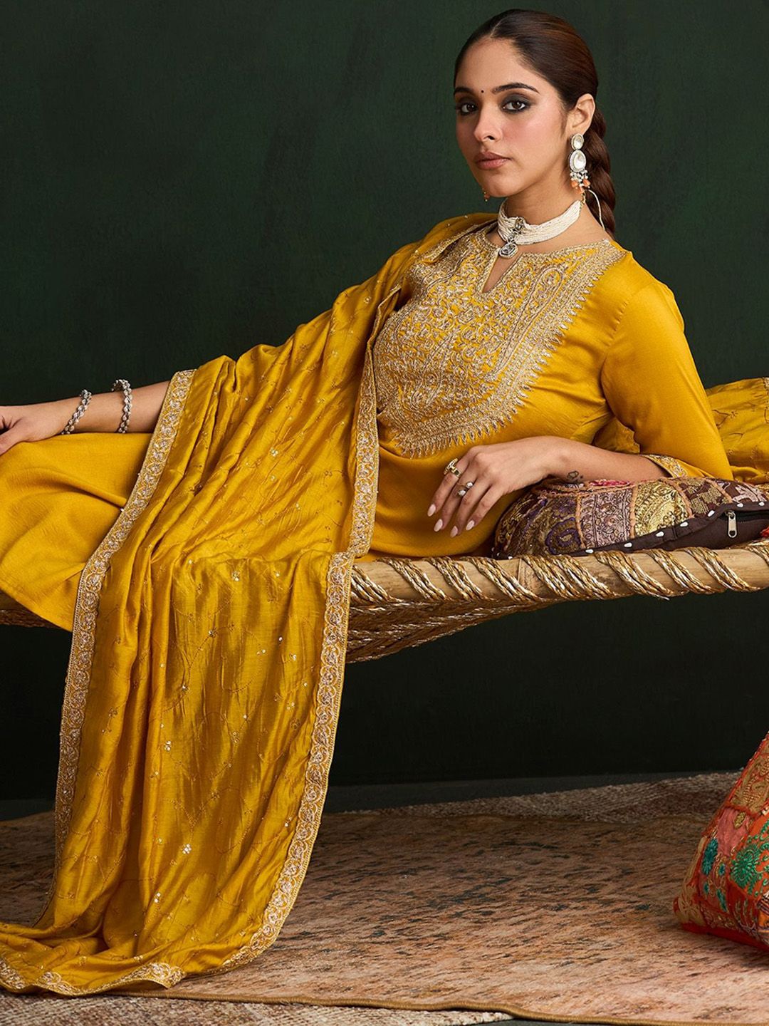 Indo Era Women Paisley Embroidered Regular Kurta with Trousers & With Dupatta
