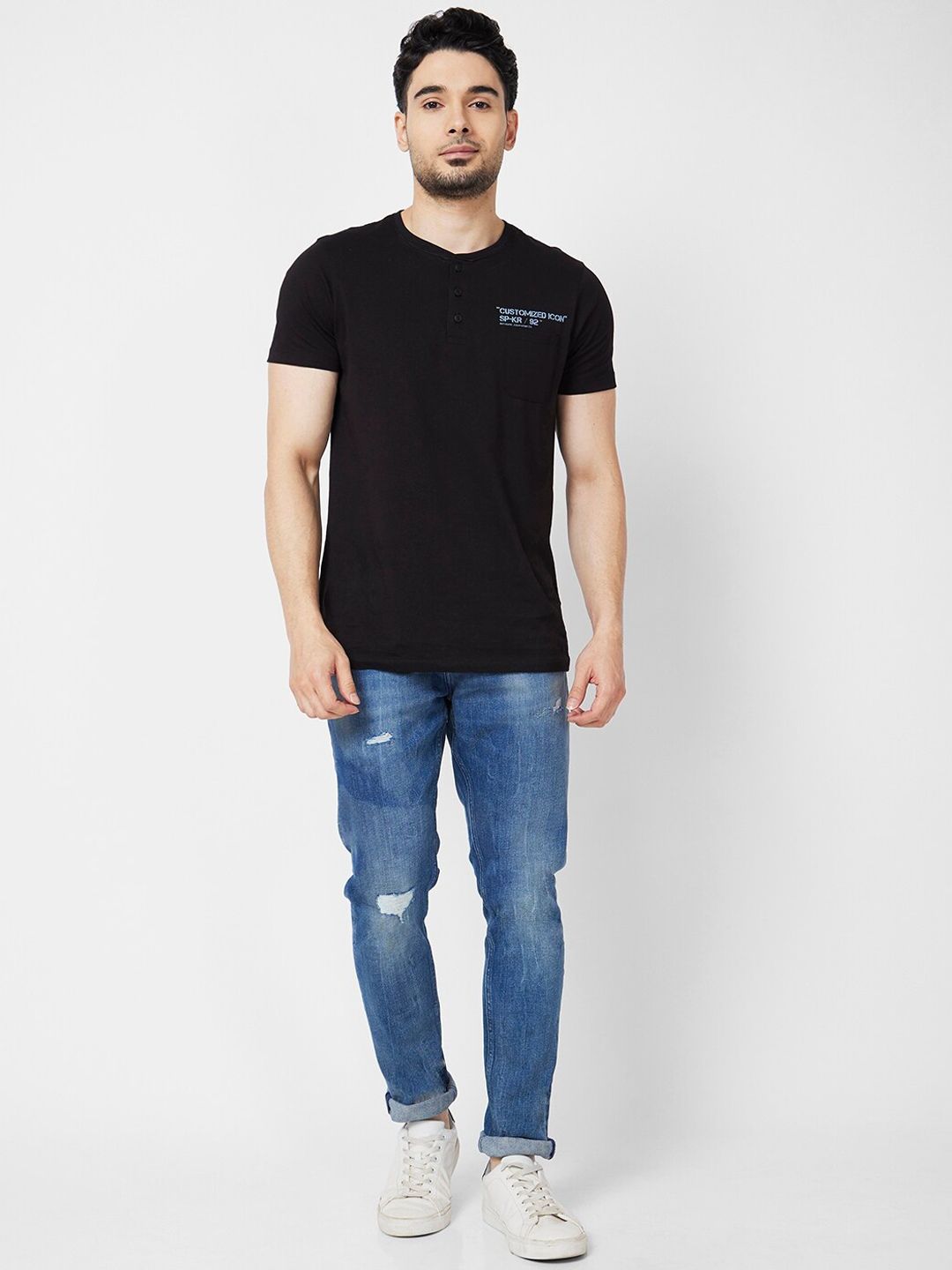 SPYKAR Men Cotton Skinny Fit Low-Rise Mildly Distressed Light Fade Jeans