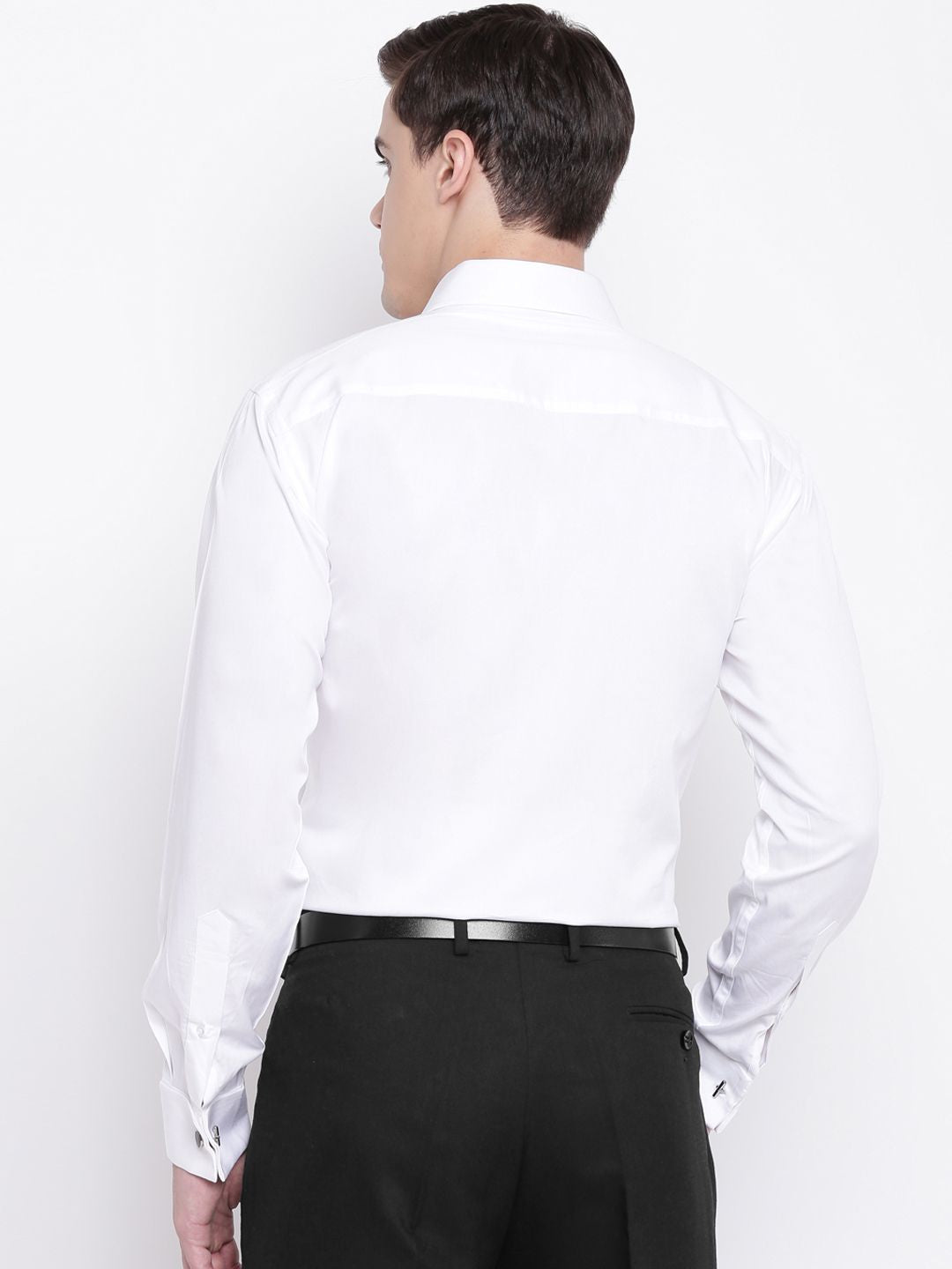 Hancock Men White Solid Cuff Cuff Slim Fit Cotton Formal Shirt