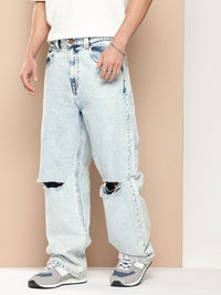 Difference of Opinion Men Loose Relaxed Fit Slash Knee Heavy Fade Jeans