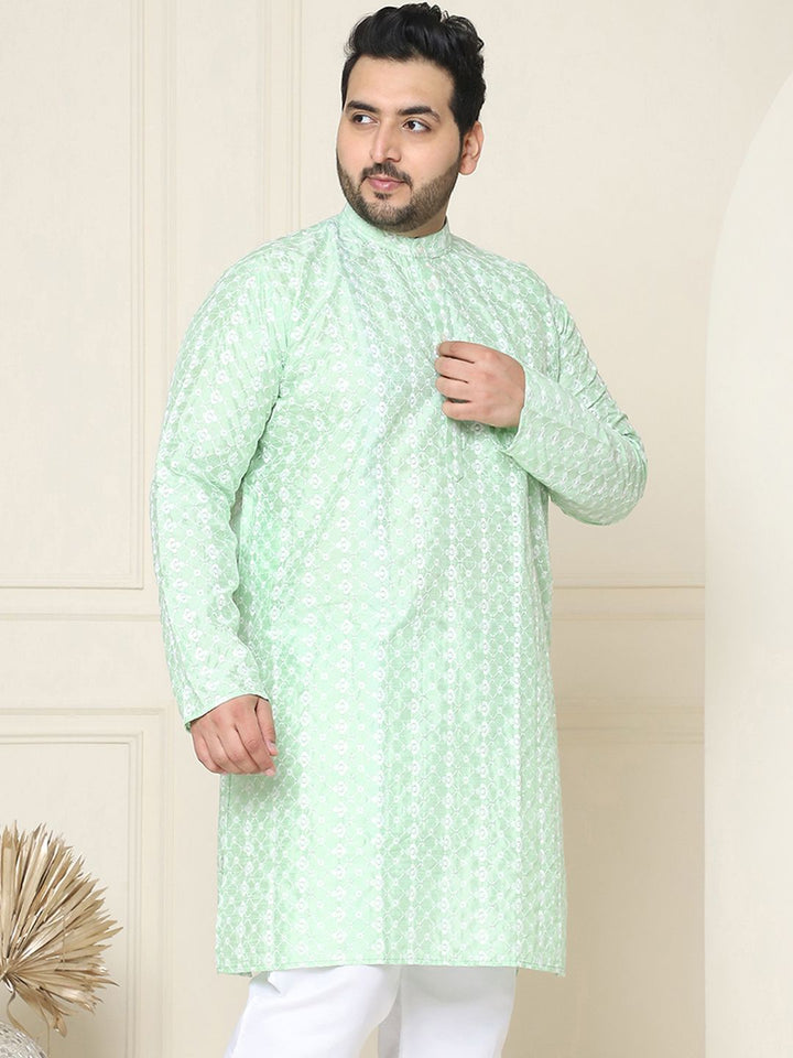 SOJANYA PLUS Lelaki Kurta Sulam Chikankari Biru & Putih