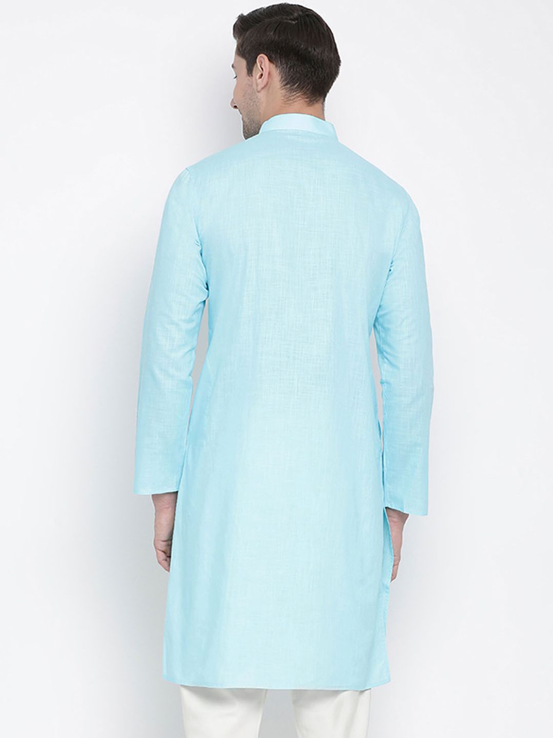 VASTRAMAY Men Blue Solid Straight Kurta