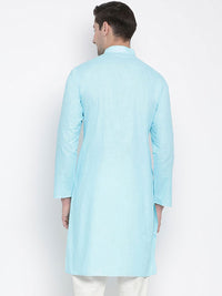 VASTRAMAY Men Blue Solid Straight Kurta