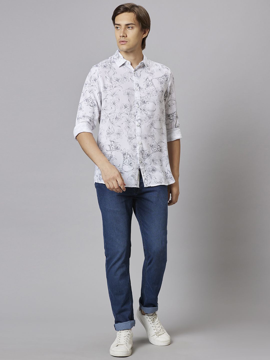 Being Human Men White Slim Fit Opaque Casual Shirt