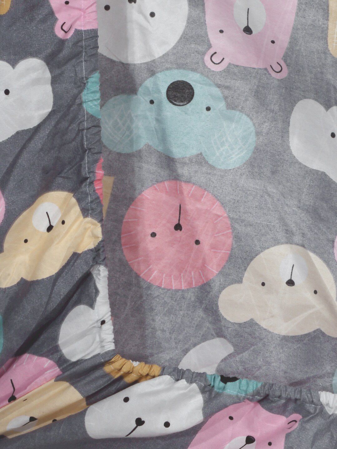 KLOTTHE Grey Cartoon Characters 300 TC Fitted Double Bed Bedsheet With 2 Pillow Covers