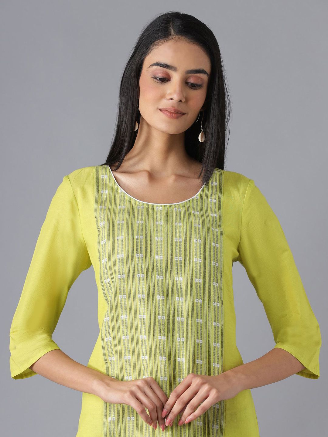 AURELIA Women Green Printed Panelled Pure Cotton Kurta with Palazzos