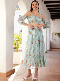 STREET 9 Green Printed Top & Skirt