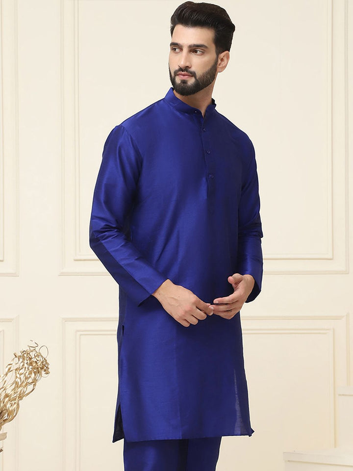 SOJANYA Men Blue Solid Straight Kurta