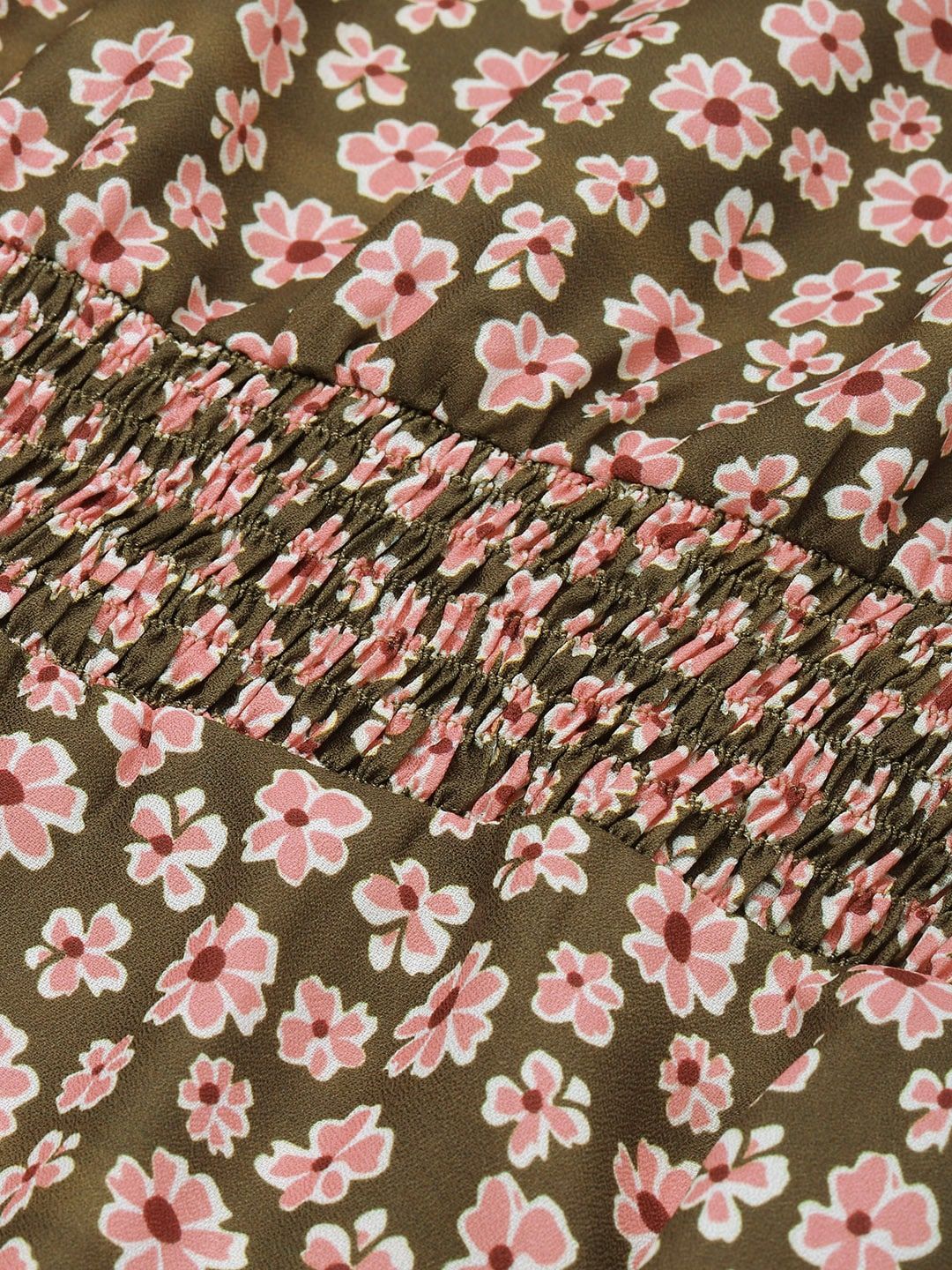 all about you Olive Green & Pink Floral Smocked Dress