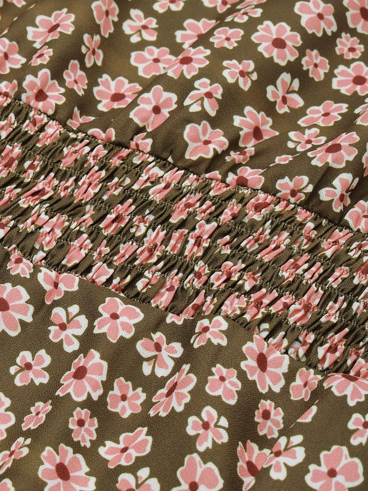 all about you Olive Green & Pink Floral Smocked Dress