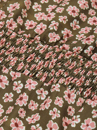 all about you Olive Green & Pink Floral Smocked Dress