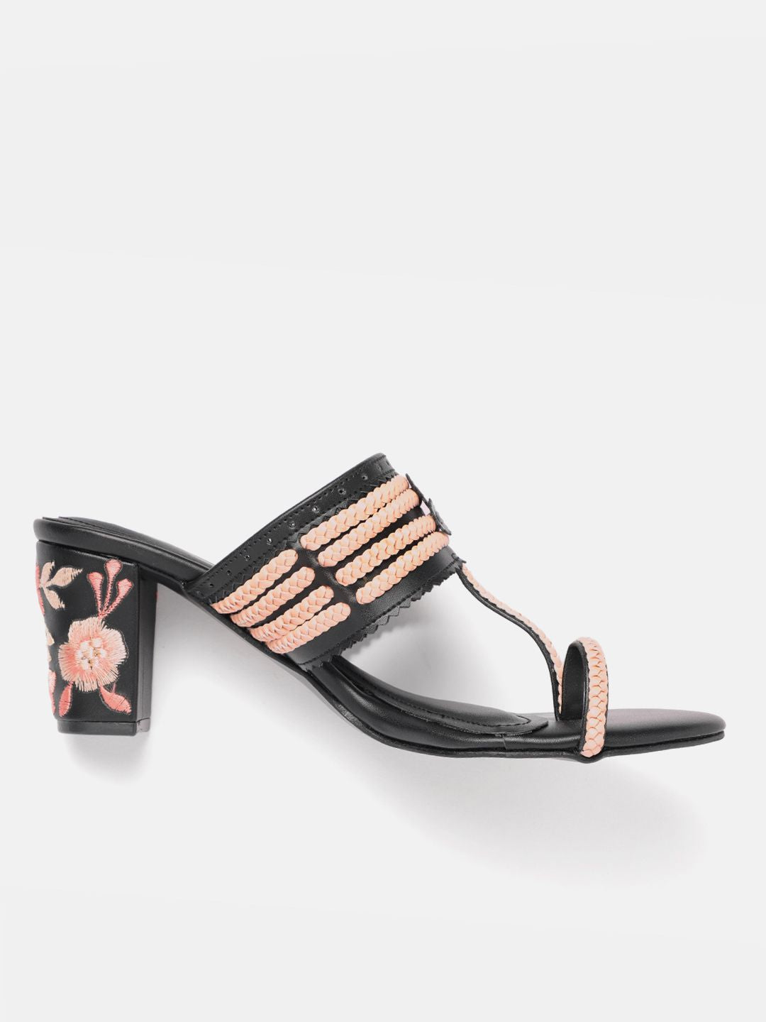 House of Pataudi  Open Toe Woven Design Block Heels