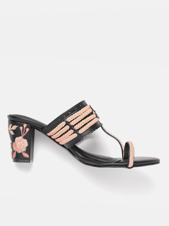 House of Pataudi  Open Toe Woven Design Block Heels