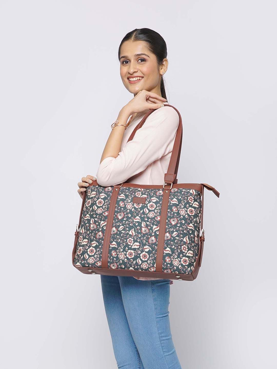 ZOUK Women Floral Printed Kalamkari Structured Laptop Shoulder Bag