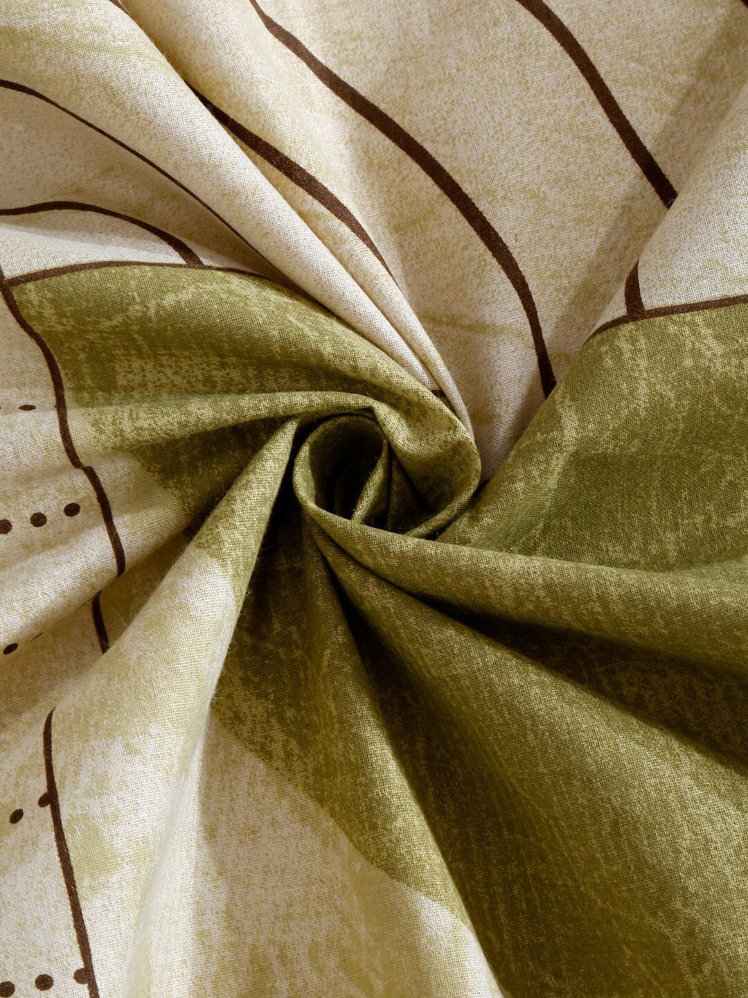 KLOTTHE Olive & Brown Printed 400 TC Pure Cotton Super King Bedsheets with 2 Pillow Cover