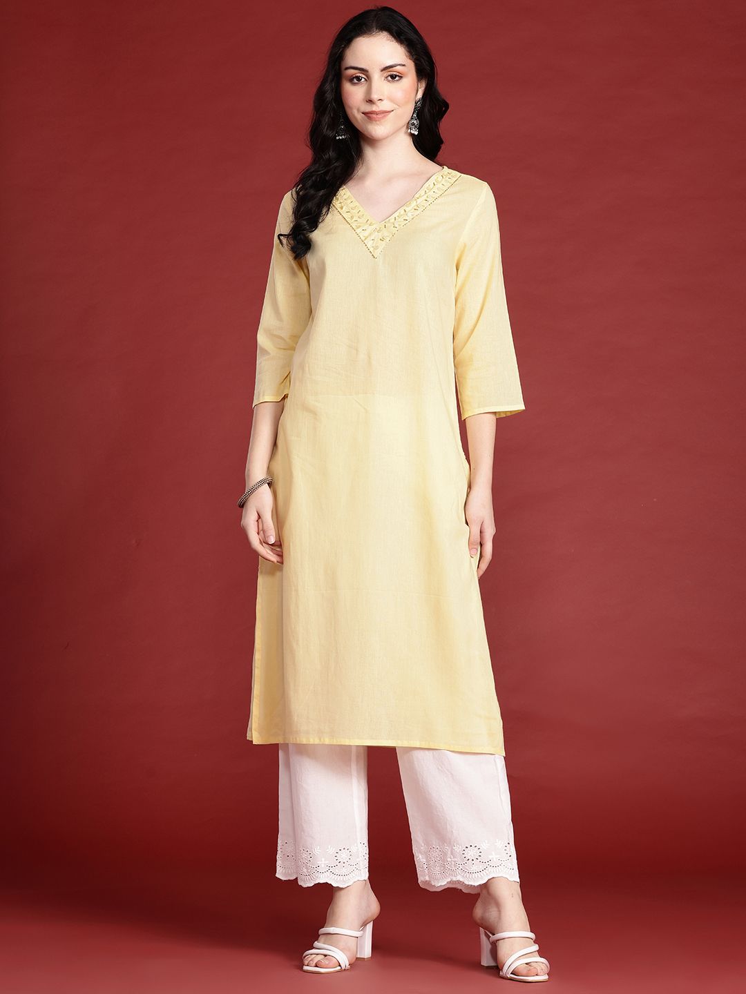 Anouk Embellished Straight Regular Kurta