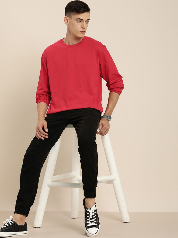 Difference of Opinion Men Red Cotton Drop-Shoulder Sleeves Oversized T-shirt