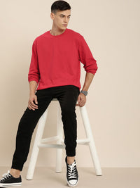 Difference of Opinion Men Red Cotton Drop-Shoulder Sleeves Oversized T-shirt