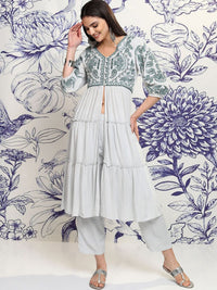 Vishudh Ethnic Motifs Embroidered V-Neck Thread Work Straight Kurta With Trousers