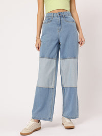 DressBerry Women Next-Gen Blues Colourblocked Baggy Fit Jeans