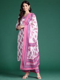 Indo Era Floral Printed Pure Cotton Kurta With Palazzos & Dupatta