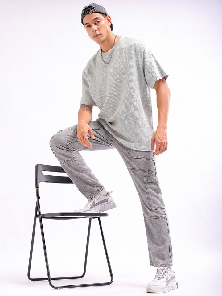 The Indian Garage Co Men Dad Fit Mid-Rise Clean Look Heavy Fade Cargo Style Cotton Jeans
