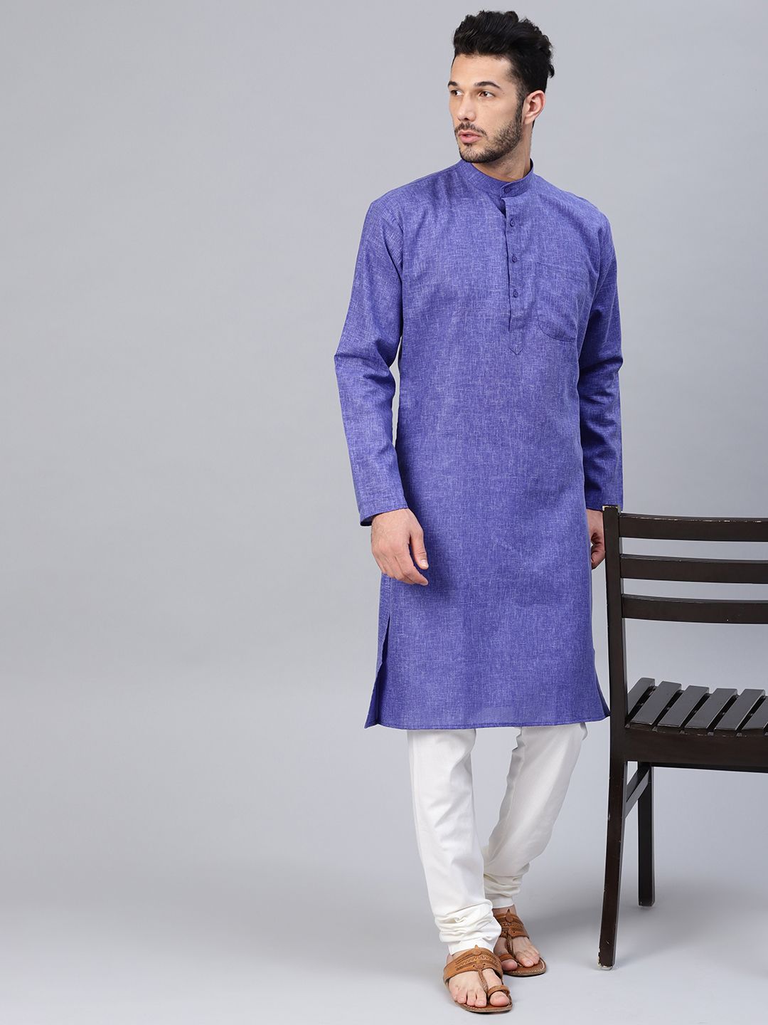 SOJANYA Lelaki Biru Solid Kurta Lurus
