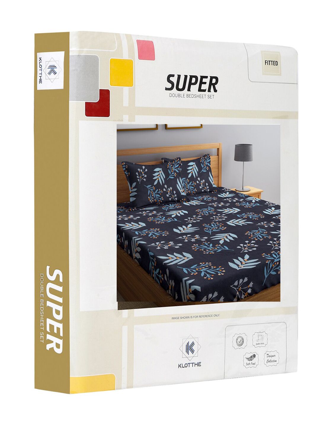 KLOTTHE Black & Blue Floral Printed 300TC Fitted Double King Bedsheet With 2 Pillow Covers