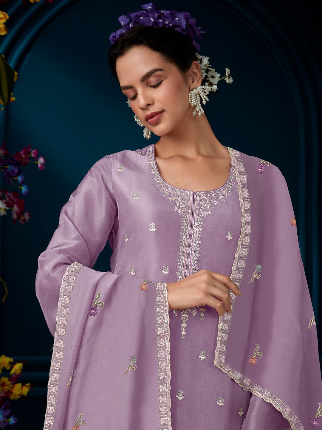 Indo Era Ethnic Motifs Embroidered Regular Beads And Stones Kurta With Trousers & Dupatta
