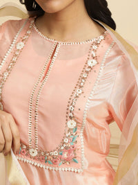 W Floral Embroidered Regular Thread Work Kurta with Palazzos & Dupatta