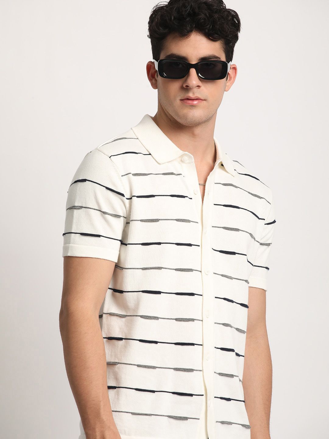THE BEAR HOUSE Men Striped Regular Fit Cotton Polo Collar T-Shirt