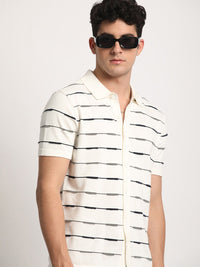 THE BEAR HOUSE Men Striped Regular Fit Cotton Polo Collar T-Shirt