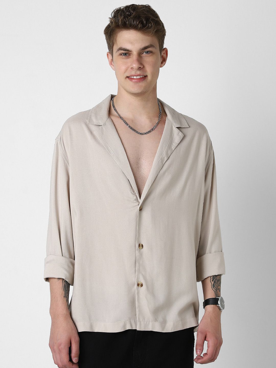 VASTRADO Men Classic Solid Cuban Collar Casual Shirt