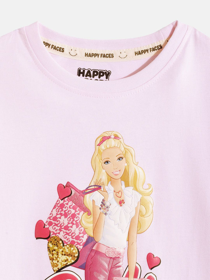 Happy Faces Girls Barbie Printed Pure Cotton T-shirt
