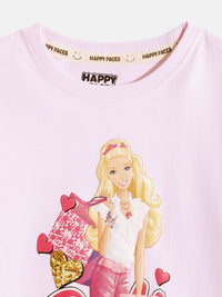 Happy Faces Girls Barbie Printed Pure Cotton T-shirt