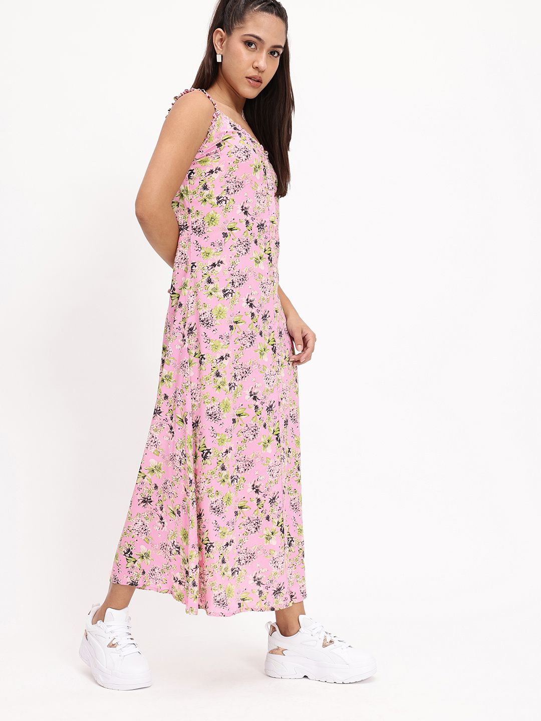 DressBerry Floral Printed Sleeveless A-Line Midi Dress