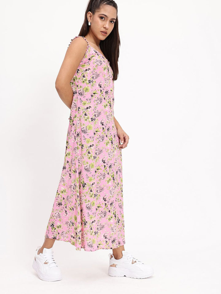 DressBerry Floral Printed Sleeveless A-Line Midi Dress