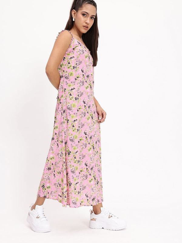 DressBerry Floral Printed Sleeveless A-Line Midi Dress